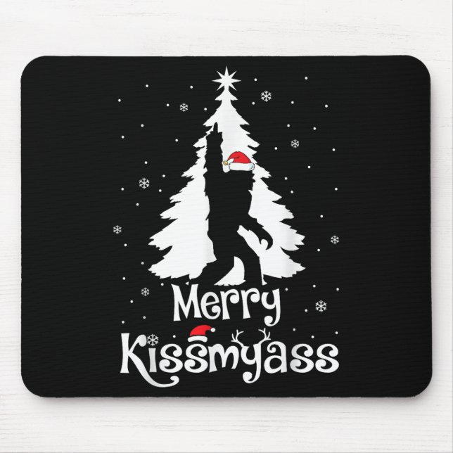 Merry Kissmy Funny Bigfoot Yeti Sasquatch Christma Mouse Pad (Front)