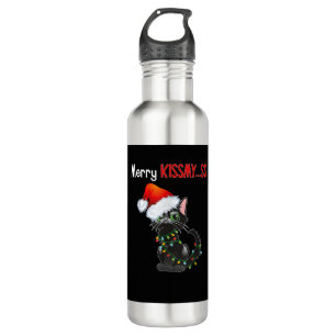 Merry Kissmy..ss Black Cat Christmas Lights Cat In 710 Ml Water Bottle