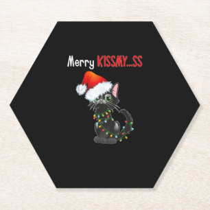 Merry Kissmy..ss Black Cat Christmas Lights Cat In Paper Coaster