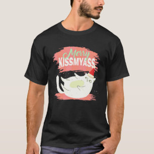Merry Kissmyass Angry Christmas Cat With Coffee 1 T-Shirt
