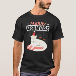 Merry Kissmyass Angry Christmas Cat With Coffee T-Shirt