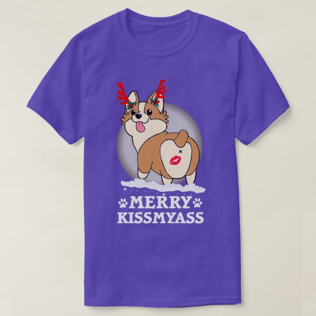 Merry KissMyAss Corgi Horn Christmas Gift Hallowee T-Shirt (Design Front)