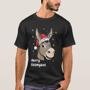 Merry KissMyAss Donkey Christmas Santa Lights Holi T-Shirt