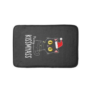 Merry Kissmyass Funny Cat Christmas Lights Premium Bath Mat