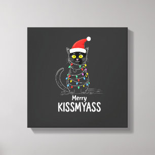 Merry Kissmyass Funny Cat Christmas Lights Premium Canvas Print