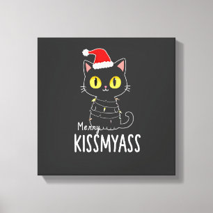 Merry Kissmyass Funny Cat Christmas Lights Premium Canvas Print