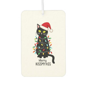 Merry Kissmyass Funny Cat Christmas Lights Premium Car Air Freshener