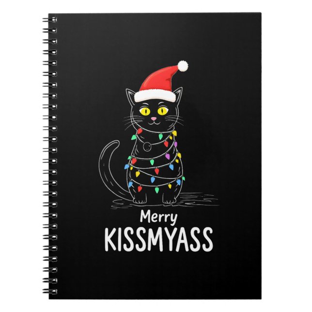 Merry Kissmyass Funny Cat Christmas Lights Premium Notebook (Front)