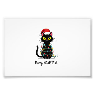 Merry Kissmyass Funny Cat Christmas Lights Premium Photo Print