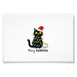 Merry Kissmyass Funny Cat Christmas Lights Premium Photo Print