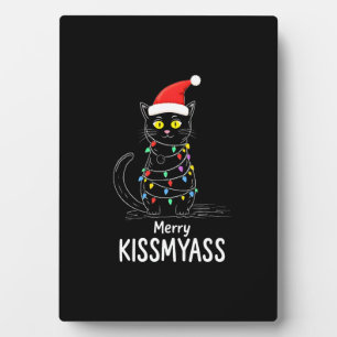 Merry Kissmyass Funny Cat Christmas Lights Premium Plaque