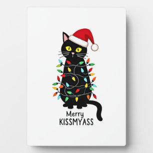 Merry Kissmyass Funny Cat Christmas Lights Premium Plaque