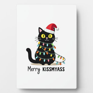 Merry Kissmyass Funny Cat Christmas Lights Premium Plaque