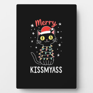 Merry Kissmyass Funny Cat Christmas Lights Premium Plaque