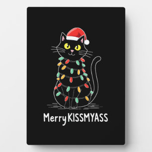 Merry Kissmyass Funny Cat Christmas Lights Premium Plaque