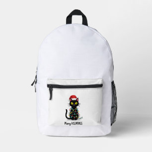 Merry Kissmyass Funny Cat Christmas Lights Premium Printed Backpack
