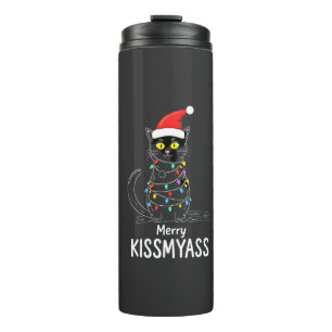 Merry Kissmyass Funny Cat Christmas Lights Premium Thermal Tumbler