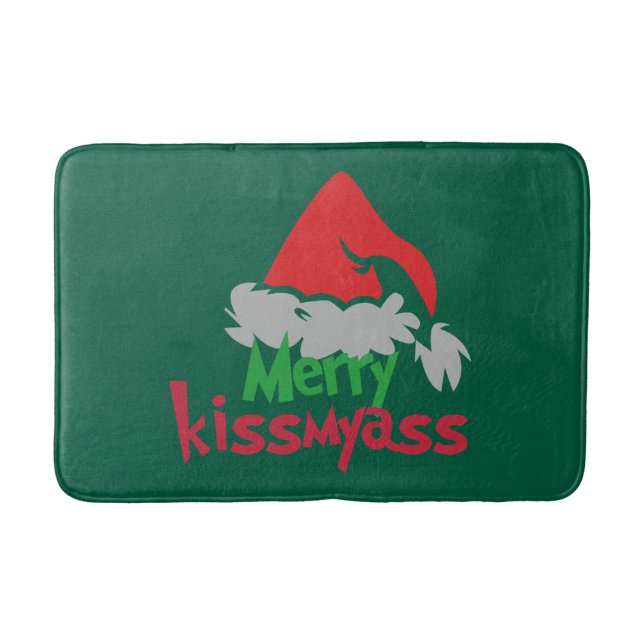 Merry Kissmyass Funny Christmas Bath Mat (Front)
