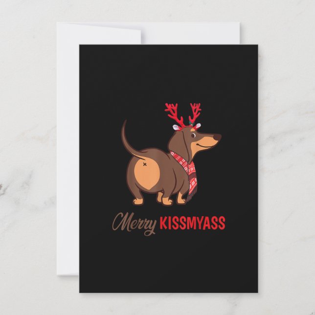Merry Kissmyass Funny Christmas Reindeer Dachshund Invitation (Front)