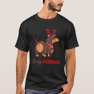 Merry Kissmyass Funny Christmas Reindeer Dachshund T-Shirt