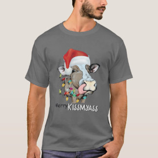 Merry Kissmyass Xmas Ugly Cow Lover Santa Hat Paja T-Shirt
