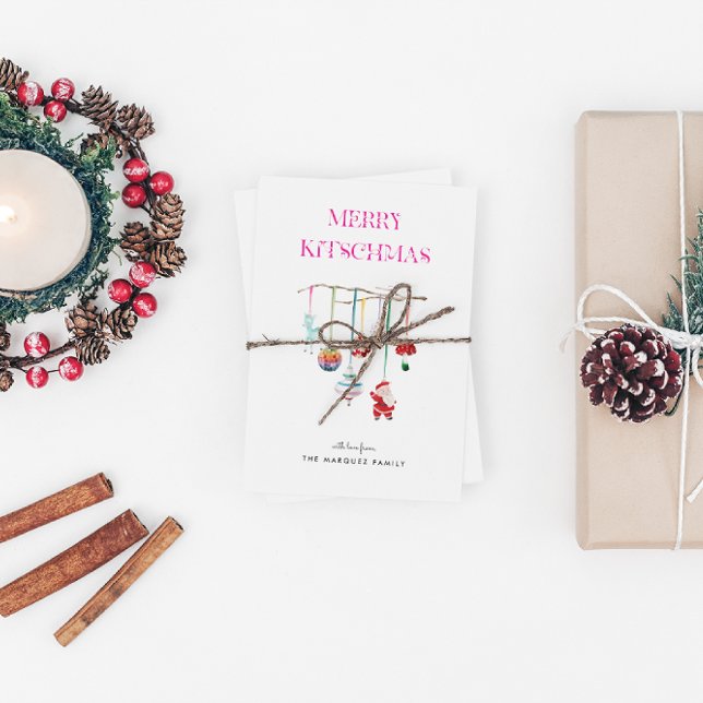 Merry Kitschmas Retro Ornament Holiday Family Card (Creator Uploaded)