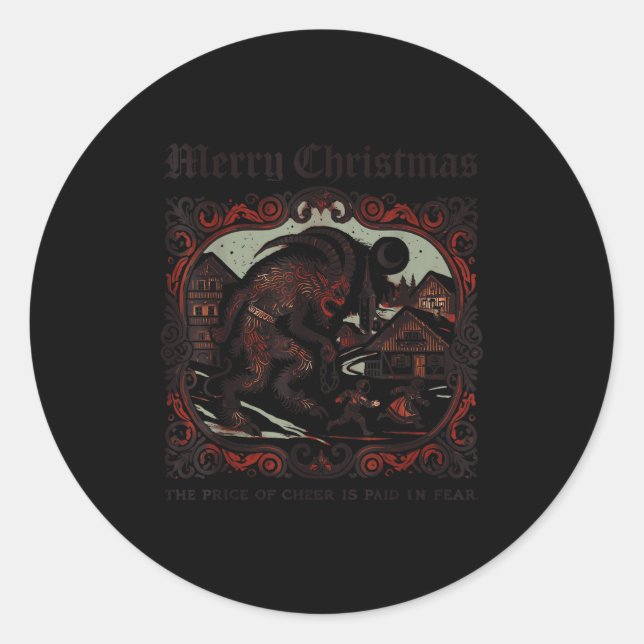 Merry Krampus Christmas Xmas Horror Ugly Sweater E Classic Round Sticker (Front)