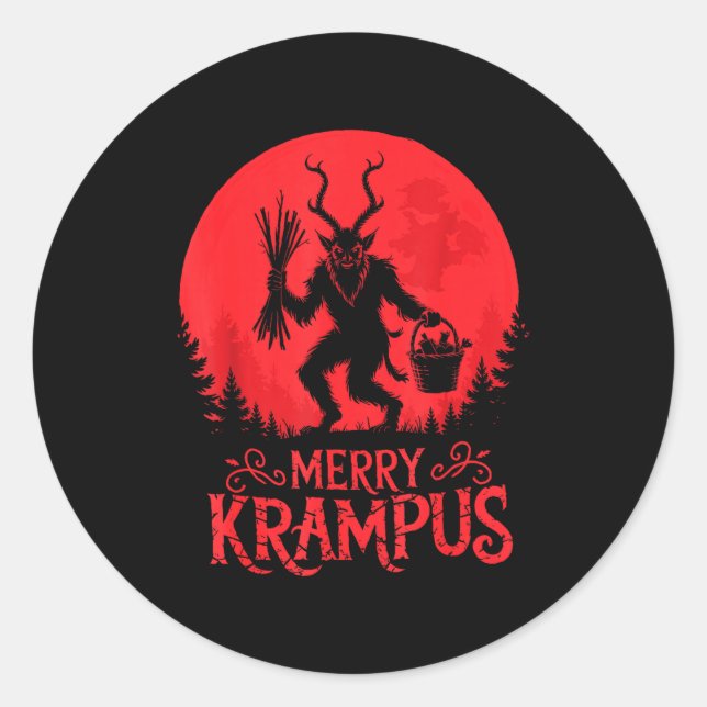 Merry Krampus Christmas Xmas Horror Ugly Sweater E Classic Round Sticker (Front)