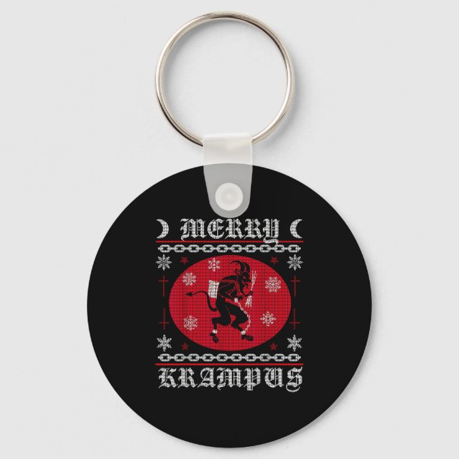 Merry Krampus. Goth Christmas Ugly Sweater. Krampu Key Ring (Front)