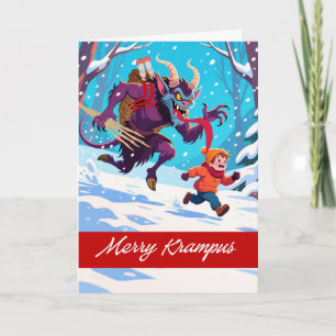 Merry Krampus Running After Naughty Boy Holiday Card