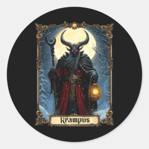 Merry Krampus Tarot Card Christmas Horror Ugly Swe Classic Round Sticker