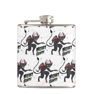 Merry Krampus Typography Christmas Hip Flask