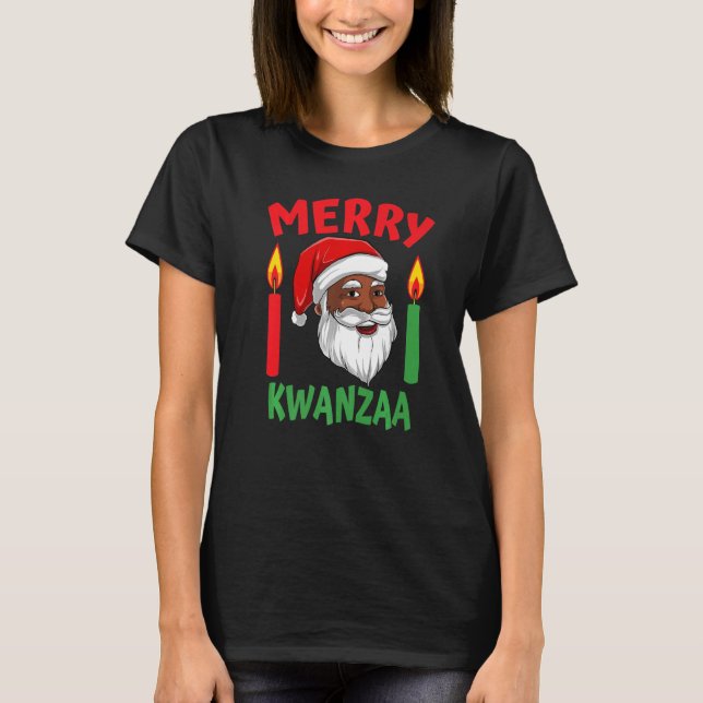 Merry Kwanzaa African American Santa Claus Black C T-Shirt (Front)