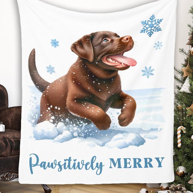 Merry Labrador Retriever Puppy Dog Christmas Fleece Blanket (Creator Uploaded)