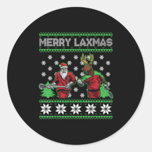 Merry Laxmas Funny Christmas Lacrosse Player Holid Classic Round Sticker