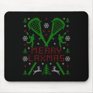 Merry Laxmas Funny Lacrosse Ugly Christmas Sweater Mouse Pad