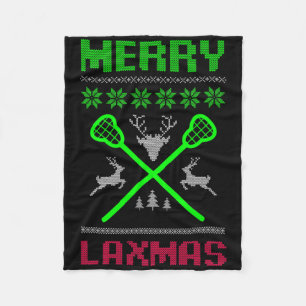 Merry Laxmas Ugly Design Lacrosse Christmas Fleece Blanket