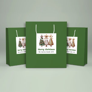 Merry Leopard Christmas Tree Gift Bag Custom Name