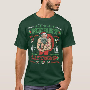 Merry Liftmas Bodybuilder Santa Powerlifting  T-Shirt