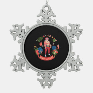 Merry Liftmas Christmas Bodybuilder Gym Workout Snowflake Pewter Christmas Ornament