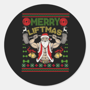 Merry Liftmas Christmas Santa Gym Fitness Weightli Classic Round Sticker