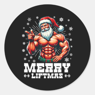 Merry Liftmas Funny Christmas Bodybuilder Gym  Classic Round Sticker