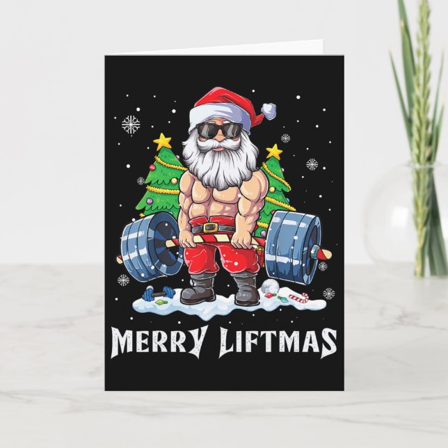 Merry Liftmas Funny Santa Claus Gym Fitness Weight Card (Front)