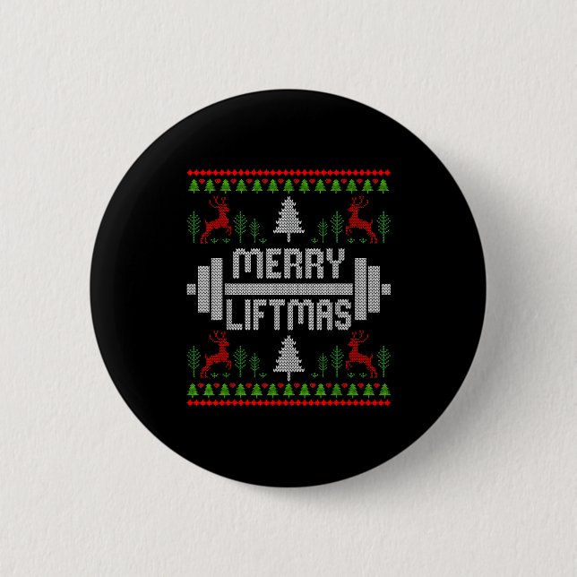 Merry Liftmas - Trainer Ugly Style Christmas  6 Cm Round Badge (Front)