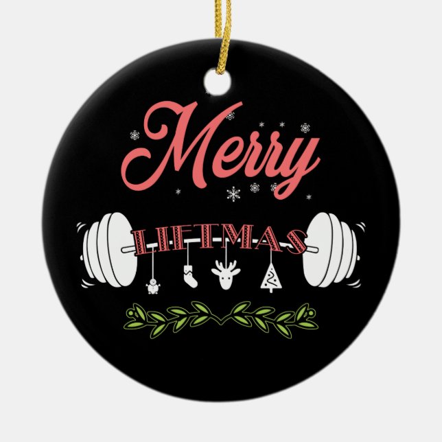 Merry Liftmas Ugly Christmas Sweater Santa Claus Ceramic Tree Decoration (Front)