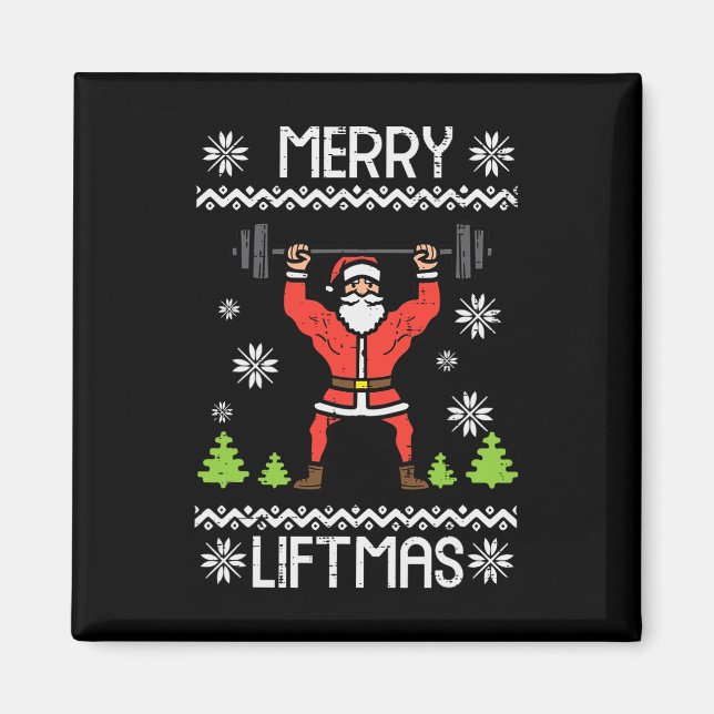 Merry Liftmas Ugly Christmas Xmas Workout Gym Body Magnet (Front)