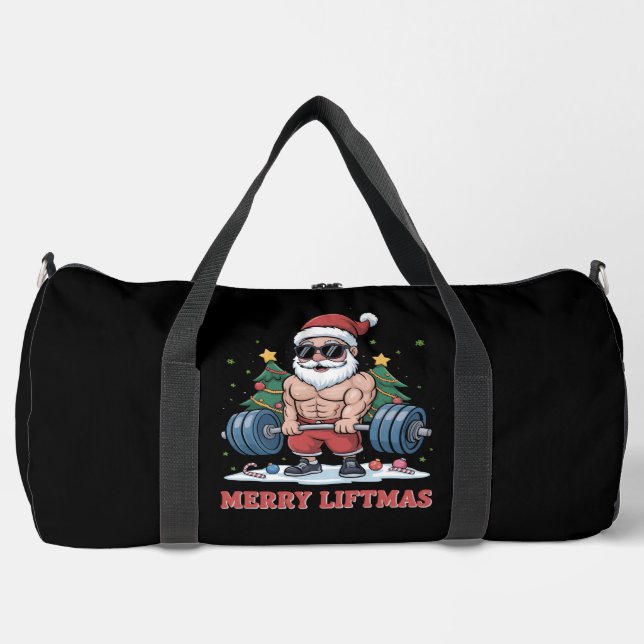Merry Liftmas Weightlifting Santa Fitness Gym Duffle Bag (Front)