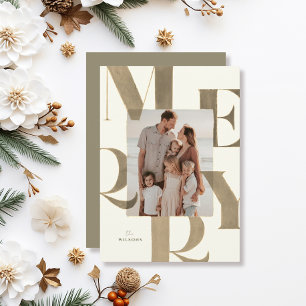 Merry Light Bronze/Gold 2 Photo Christmas Holiday Card