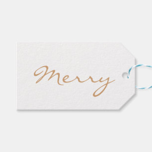 Merry Light Brown Taupe Minimal Holiday Typography Gift Tags