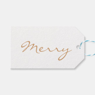 Merry Light Brown Taupe Minimal Holiday Typography Gift Tags
